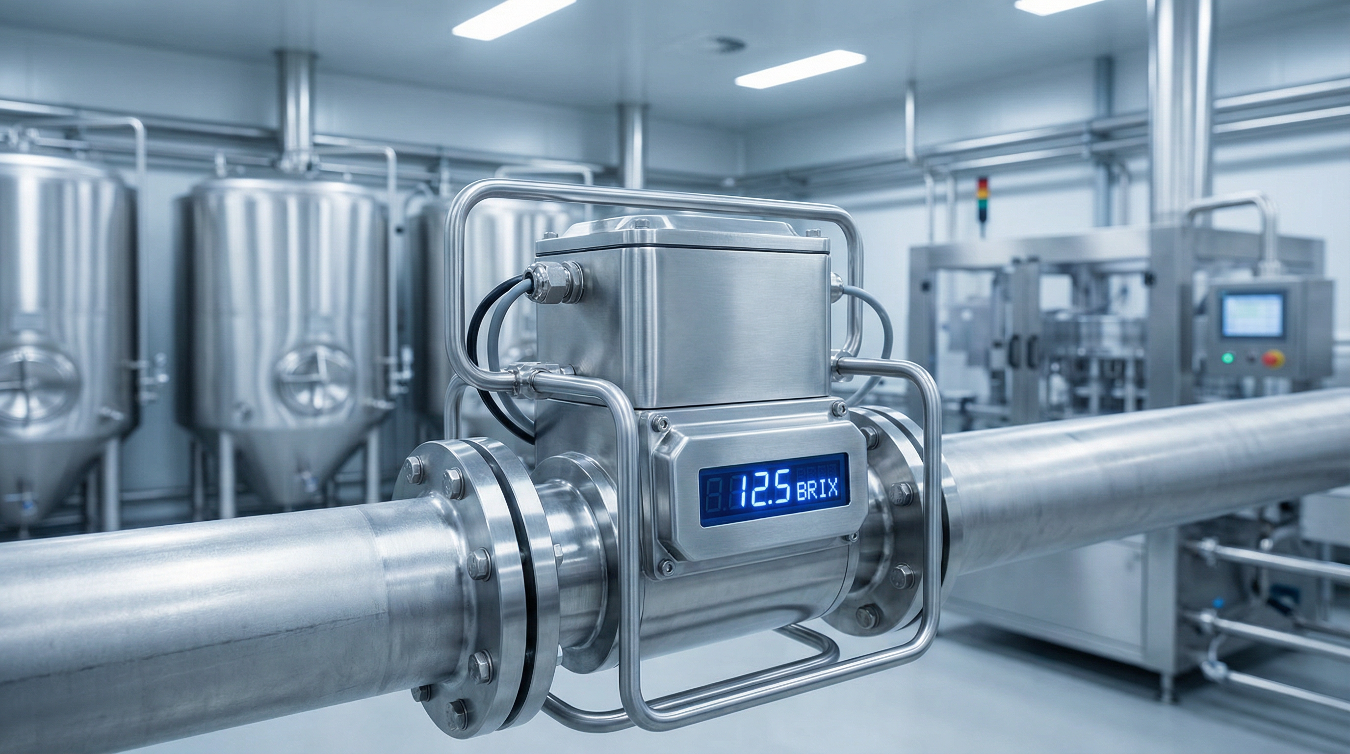 Inline Process Refractometer installed in industrial piping system for real-time concentration monitoring